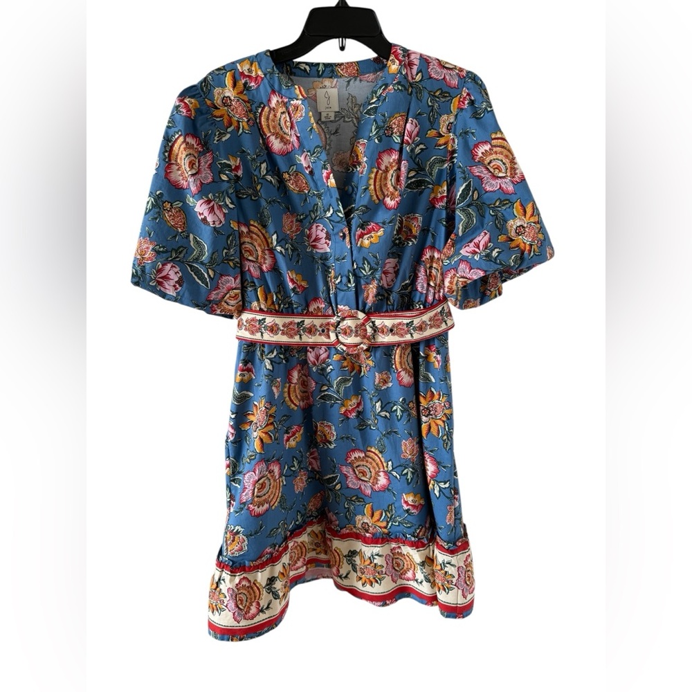 Joie Floral Boho Mini Dress 6  Flutter Sleeve Blue Garden Party Feminine Dress
